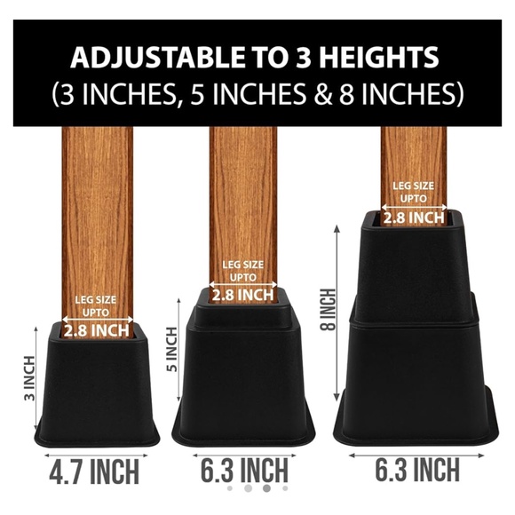 DORMS?? NEW Utopia Bedding Adjustable Bed Risers - Elevation Hts 3", 5" or 8" - Picture 4 of 11